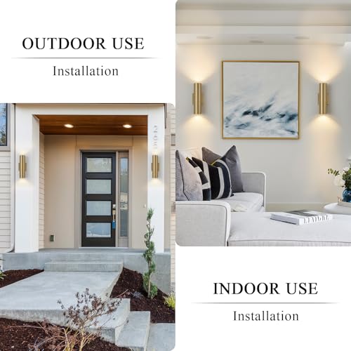 Image of 2 Packs Up and Down Lights Outdoor Wall Light Fixture 11.8 inch Gold Outdoor Sconces Wall Lighting Mount on House Porch & Patio Garage Entrance