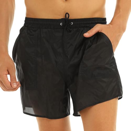 Men's Summer Swim Trunks See-Through Drawstring Quick Dry Surf Boardshorts Bathing Suit Shorts with Mesh Lining4