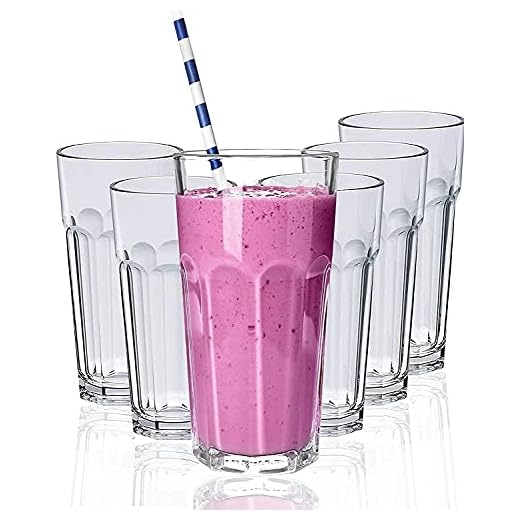 Alex 400 ML Water Glass Tumbler Highball Glasses Clear Iced Tea and Glasses for Drinking Cocktail, Juice, Milkshake, Coke, Soda, Lassi, Dishwasher Safe Set of 6