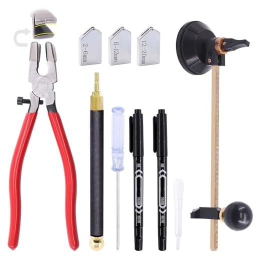 Mardatt 9 Pcs Glass Cutting Tool Set Kit Includes Adjustable Circular Glass Cutter, Glass Running Pliers with Rubber Tip, 2mm-20mm Oil Feed Carbide Tip with 3 Bonus Blades for Mirrors Tiles Mosaic