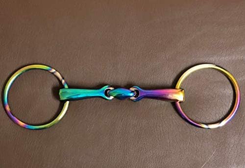 Rainbow Mutli Color Horse Bit Loose Ring Lozenge Fat Link Stainless Steel Snaffle Equestrian Tack Shows (5.5 Inch)