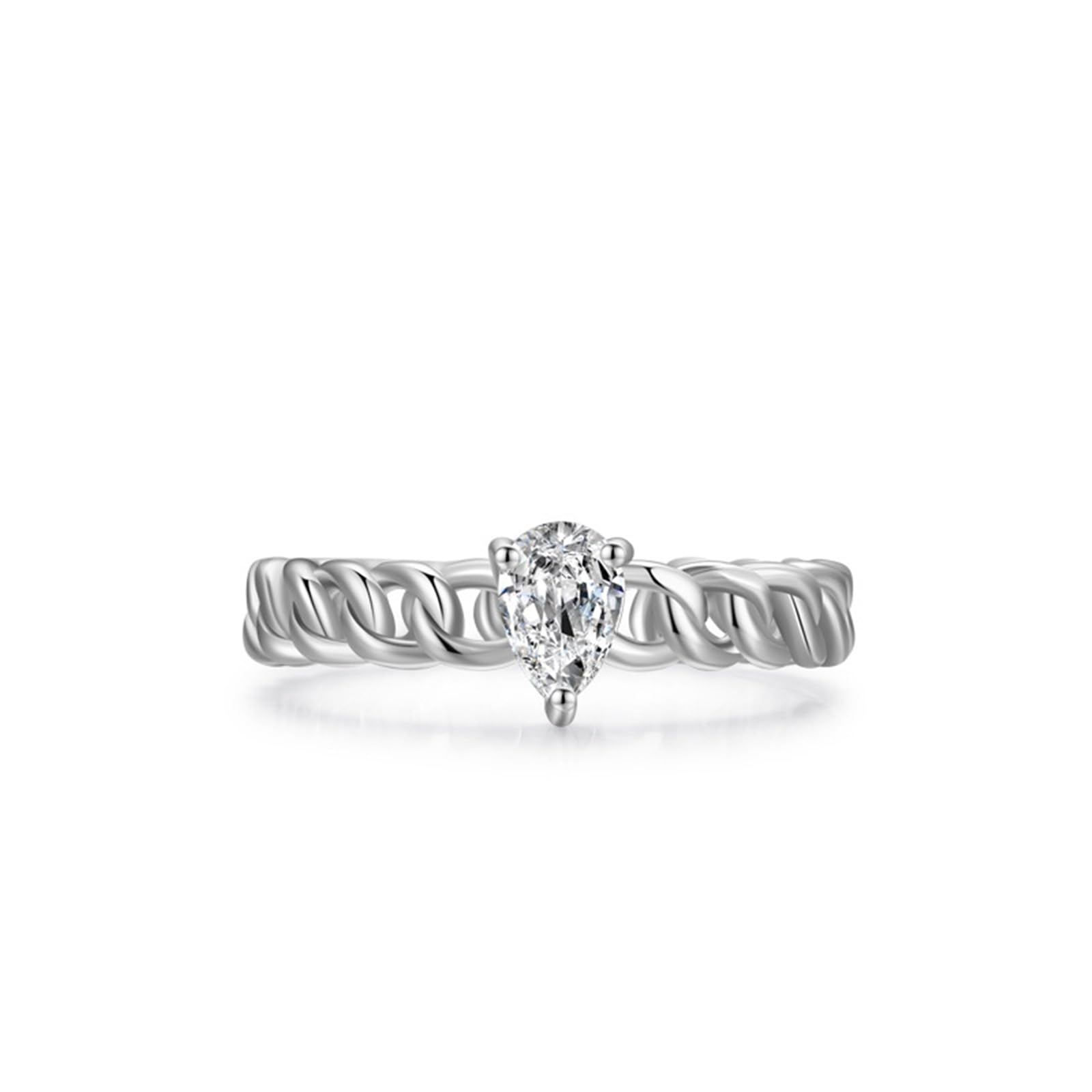 Anillo para mujer, oro auténtico, anillo de boda único con diamante cultivado en laboratorio, anillos de compromiso, forma de gota, oro blanco, anillo de banda para mujer