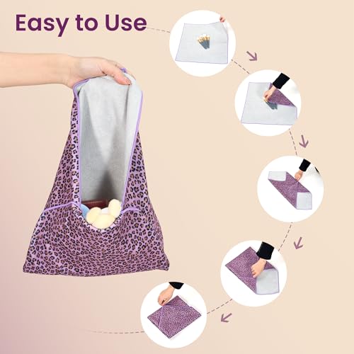 Image of Self-Adhesive Magic Cloth Portable lazy Makeup Bag Cosmetic Pouch Widely Used for Camera Lens Wrap,Protective Cover Laptop Sleeve,Folding,Washable(17.7 inch X 17.7 inchPurple Leopard)