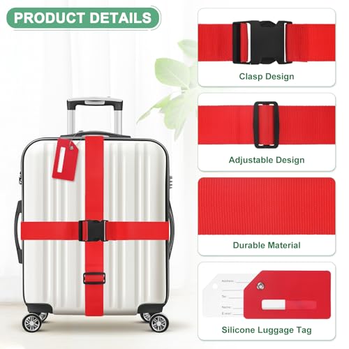 Image of M METERXITY 2-Sets Luggage Straps TSA Approved, Travel Straps for Luggage Suitcase Tags Set, Adjustable Suitcase Belt [Red]
