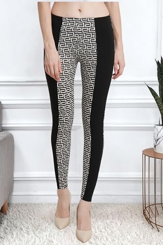 Image of Women Black & White Printed Solid Mid Rise Body Fitted Jeggings