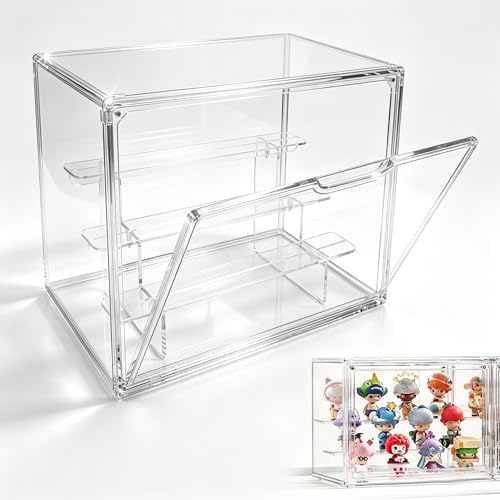 Vurixfo Acrylic Display Case with Removable 3-Tiered Shelves Clear Display Box For Collectibles Dustproof Showcase with Magnetic Door for Figures Models & Crafts 36x22.5x27cm