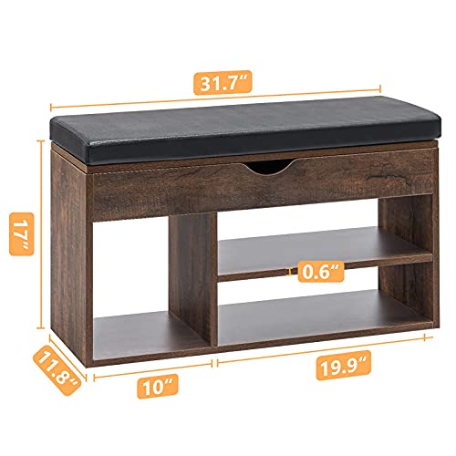 Apicizon Shoe Storage Bench, Entryway Bench With Flip Top Storage Space And Padded Cushion,Wooden Shoe Bench For Entryway, 2-Tier Shoe Rack Organizer For Entryway And Hallway, Brown #TOP1