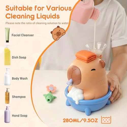 Capybara Seifenspender Automatisch, Elektrischer Schaumseifenspender mit Sensor 280ml, Berührungslos mit Wandbefestigung, USB Wiederaufladbar IPX7 Wasserdicht für Bad & Küche, Silikon Kinder Geschenk