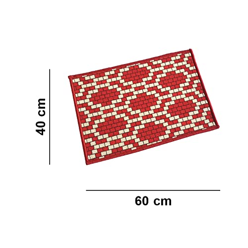 Image of Matz&More Anti-Slip Floor Mat, Red and Beige Brick Pattern, 40 x 60 cm, Low-Pile Rectangular Doormat with Gel Backing, Washable, for Entryway Kitchen Room