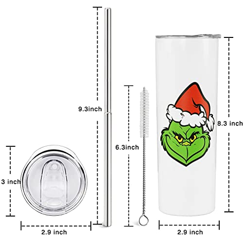 Grinch Tumbler With Lid And Straw Stainless Steel 20Oz Grinch Skinny Tumbler Insulated Grinch Cups Merry Grinchmas Believe Grinch Coffee Mug Water Bottle Christmas Gifts For Women #TOP6