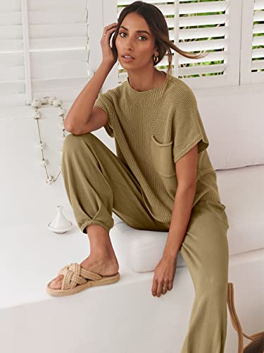 Image of ANRABESS Women's Two Piece Outfits Sweater Sets Knit Pullover Tops and High Waisted Pants Tracksuit Lounge Sets