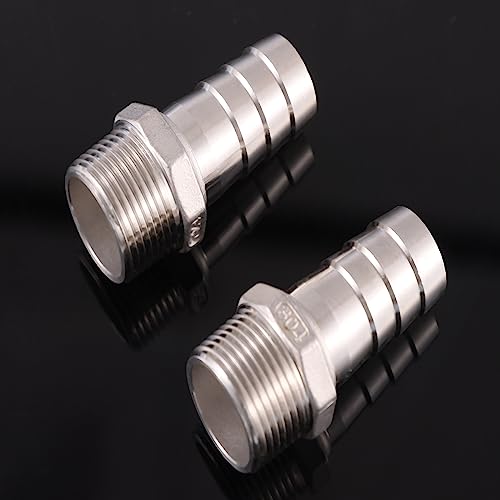 Ceaeso 304 Stainless Steel 1" Hose Barb x 1" NPT Male Thread，lead-free，For connecting 1-inch bore air/water/oil hoses, 2 per pack…