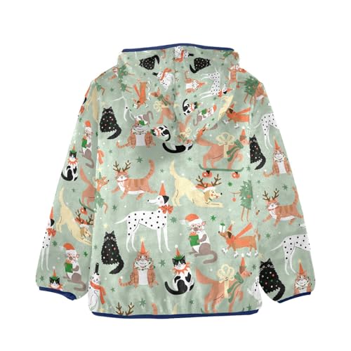Christmas Cute Cartoon Dogs and Cats Girls Fleece Jacket Girls Fall Jacket Girls Zip Up Hoodie Girls Sherpa Jacket 2-10T2