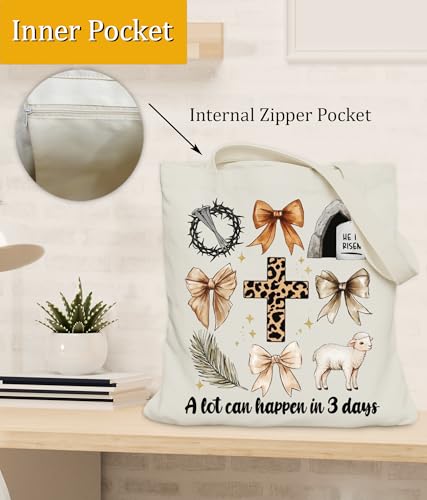 Image of Aesthetic Christian Gifts Tote Bag for Church, Religious Tote Bag for Bible Study, Medium Size with Inner Pocket