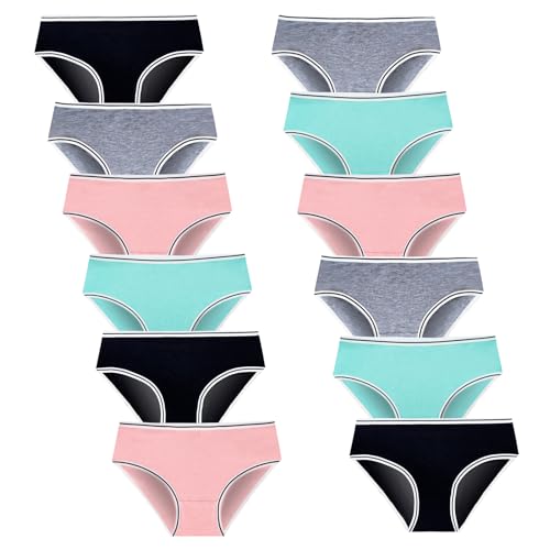 Teen Girls Underwear for 12 Pack Cotton Briefs (L, Multicolor, 8-16Years)