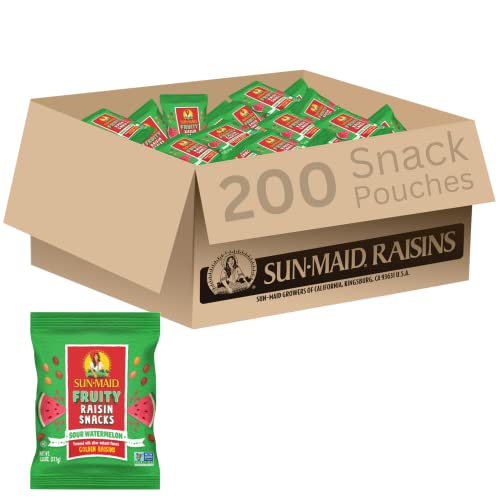 Image of Sun-Maid Sour Watermelon Fruity Raisin Snacks - (200 Pack) 1.33 oz Pouches - Sour Watermelon Raisins - Dried Fruit Snack for Lunches and Snacks