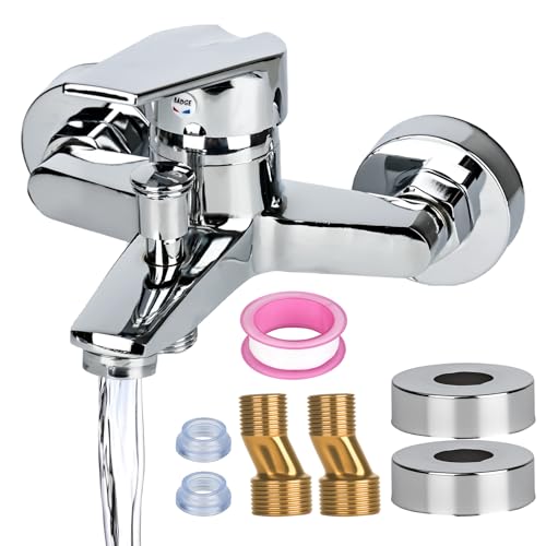 YYTECH Grifo bañera mezclador bañera monomando montaje en pared grifo ducha mezclador armadura bañera sobre encimera grifo bañera 1/2 pulgada salida ducha, cromo