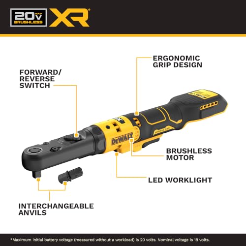 DEWALT 20V MAX XR Cordless Ratchet, 3/8" and 1/2" Sealed Head Ratchet, Bare Tool Only (DCF510B) - image 2
