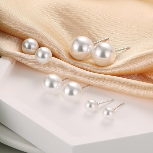 AOOVA S925 Sterling Silver Pearl Stud Earrings, White Shell Pearls, Elegant Minimalist Design for Women (6mm) - image 5