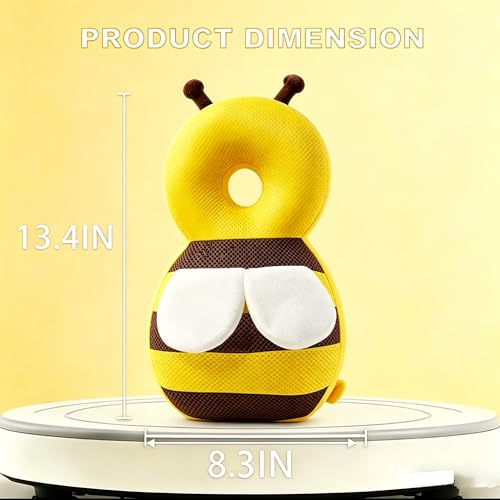 Image of Baby Head Protector Backpack, Soft Breathable Safety Cushion for Walking and Crawling, Unisex Toddler, Yellow Bee