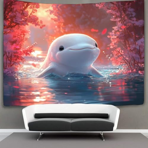 Tapisserie murale effet 3D dauphins pour décorer un dortoir étudiant