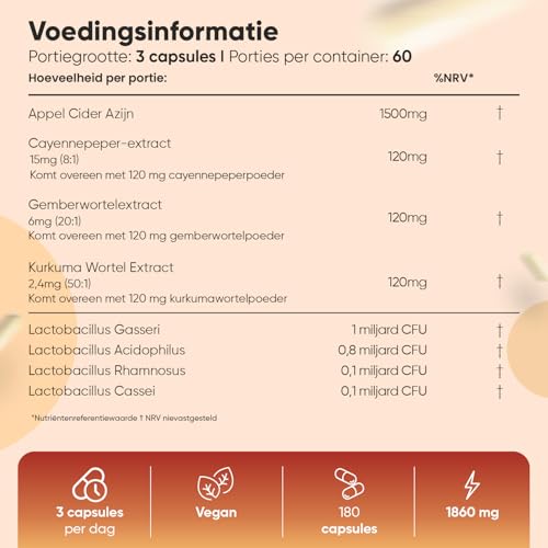 Apple Cider Vinegar Complex - 1860 mg - Bevat cayennepeper, gember en kurkuma - Verrijkt met 2 miljard KVE - Gemaakt in het Verenigd Koninkrijk - 180 vegan capsules voor 2 maanden - WeightWorld - Afbeelding 5