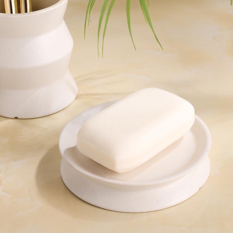 Ensemble d'accessoires de salle de bain 4 pièces avec motif marbre, comprend un porte-brosse à dents, un distributeur de savon, un porte-savon et des gobelets pour l'organisation du comptoir