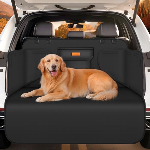 Looxmeer Funda Maletero Coche Perros Universal, Protector Antideslizante y Impermeable, con Protección Lateral, Cubierta Coche Antiarañazos Lavable para SUV Camión Sedán, Negro(Ligero)