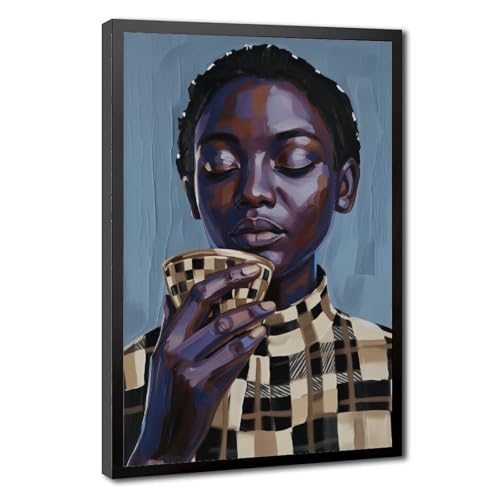 Toile portrait de femme afro Mnyuein au cadre noir premium