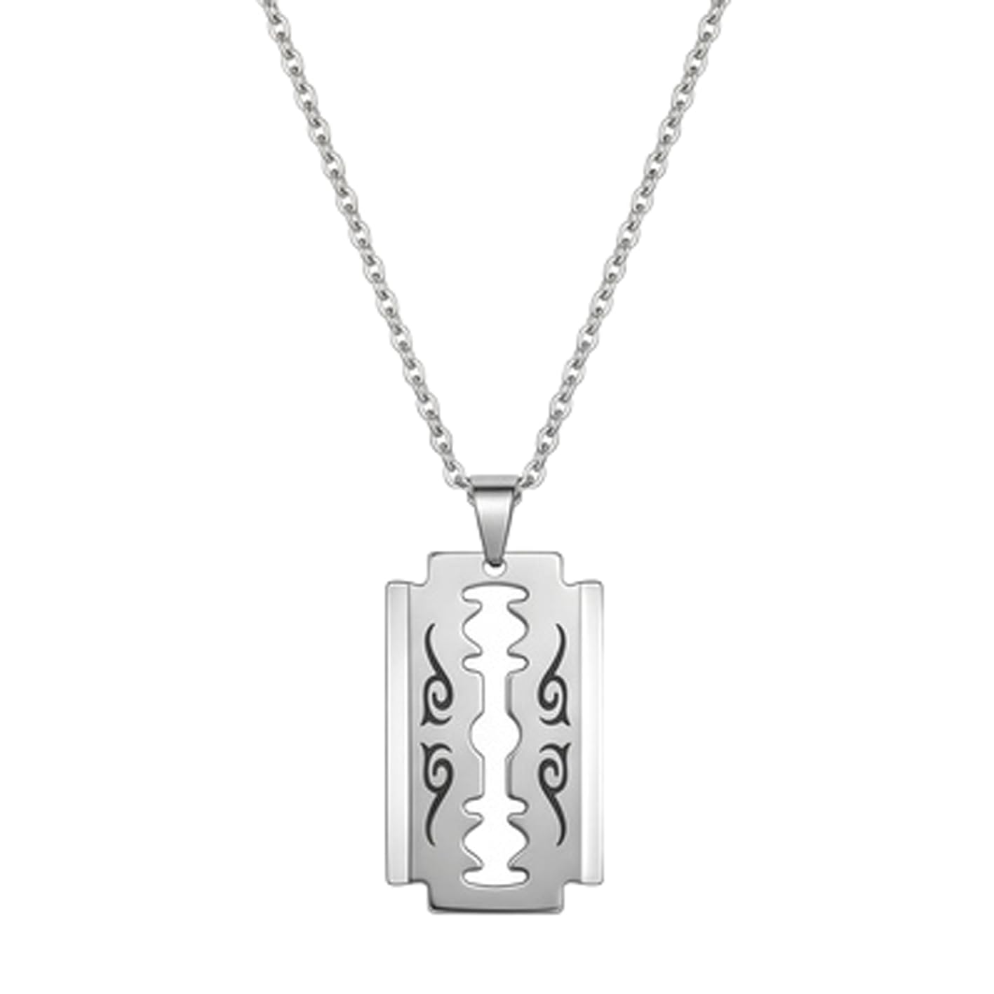 Razor Blade Pendant Necklace Stainless Steel 18 Inch Cable Chain Silver Tone Edgy Grunge Jewelry Gift Mens Accessory.|LW_CSN_0083-image-2