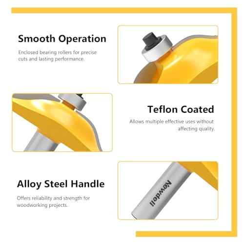 Image of Newdeli 3Pcs Raised Panel Router Bits 1 /2 inch Shank Cabinet Door Router Bit Set (Tenon Cutter Diameter: 1-5 /8 inch) Ogee Rail and Stile Router Bits Tongue and Groove Router Bit Set Woodworking Tools