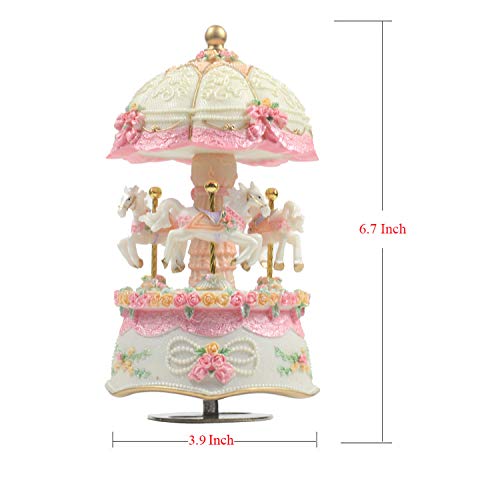 Accoco Carousel Music Box Luxury Color Change Led Light Luminous Rotating 3-Horse Carousel Horse Music Box Melody Carrying You From Castle In The Sky(Castle In The Sky, White) #TOP1