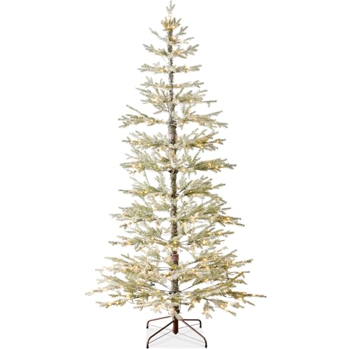 Best Choice Products Pre-Lit Sparse Christmas Tree 7.5ft Artificial Flocked Pine Holiday Décor Aspen Noble Fir White & Multicolor LED Lights- Green