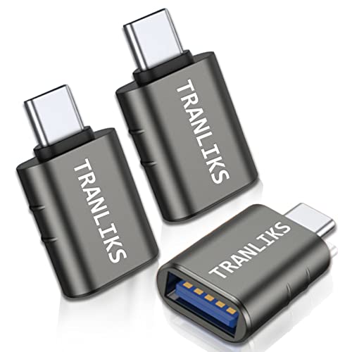 TRANLIKS Adaptateur USB et USB C, [Lot de 3] Adaptateur USB C (mâle) vers USB 3.0 (Femelle) avec OTG pour Chargement Haute Vitesse, Transfert et synchronisation de données - Gris Cover