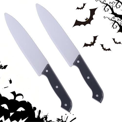 FiveMileBro 2 Piezas Cuchillo de Halloween con Sangre Falsa Realista, Cuchillo de Juguete Ensangrentado, Accesorio para Adultos y Niños, Fiestas y Cosplay (sin mancha de sangre)