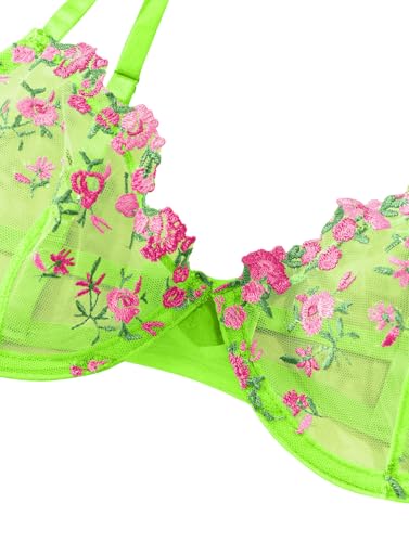 Image of Lilosy Sexy Floral Embroidered Mesh Sheer Underwire Lingerie Set