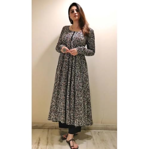 Image of Nermosa Women Printed Anarkali Kurta and Pant Set with Dupatta | Printed Kurta Set | Cotton Suit | Women Kurta Sets |