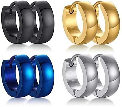 MEENAZ Stainless Steel Black Silver Blue Gold Magnetic Piercing pressing Triangle Square Hoop Bali Stud Earrings Combo pack set non Pierced Ear rings men boys girls Women MENS EARRINGS COMBO M118