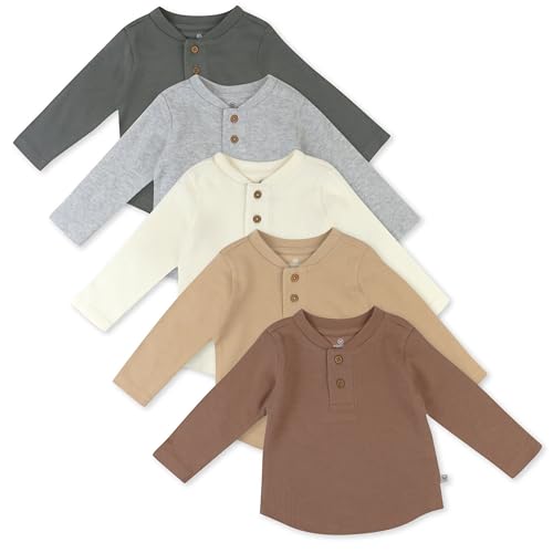 Image of HonestBaby Boys' Baby Toddler & Kid Waffle Henley 100% Organic Long Sleeve Shirts (5-Pack)