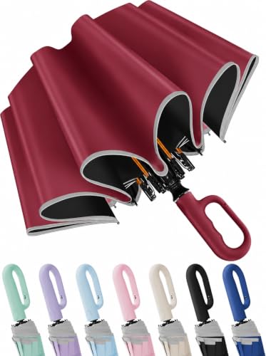 Image of Seniny Windproof Travel Umbrella, Automatic Umbrellas for Rain, Portable & Compact Umbrellas for Backpack, Strong UV for Protection, Folding Small Sun Umbrella for Car, Walking, Coral Pink, 38 inches