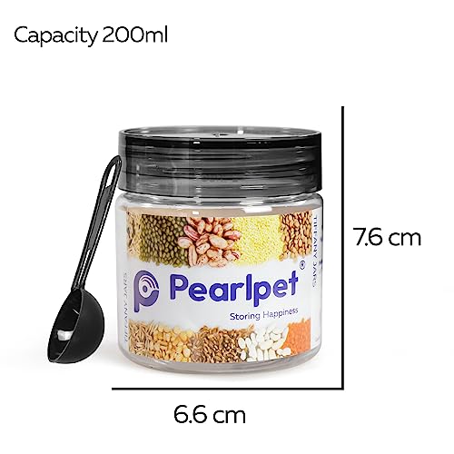 Image of PEARLPET Plastic Containers for Kitchen Storage | Plastic Container Set with Spoon | BPA-Free, Stackable Jars | Black, 200 ML (Set of 3)