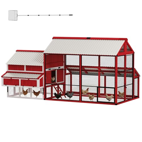 PawHut 187.3" Large Chicken Coop, Walk-in Wooden Hen House, Outdoor Poultry Cage w/Shovel, Run, Waterproof Roof, Nesting Box, Perches, Chicken House for 10-15 Hens, Rabbits, Ducks, for Farm Backyard