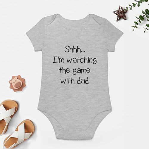 Shh I'm Watching The Game With Dad Newborn Home from Hospital Outfit Boy Short Sleeve Baby Girls Bodysuits White 94