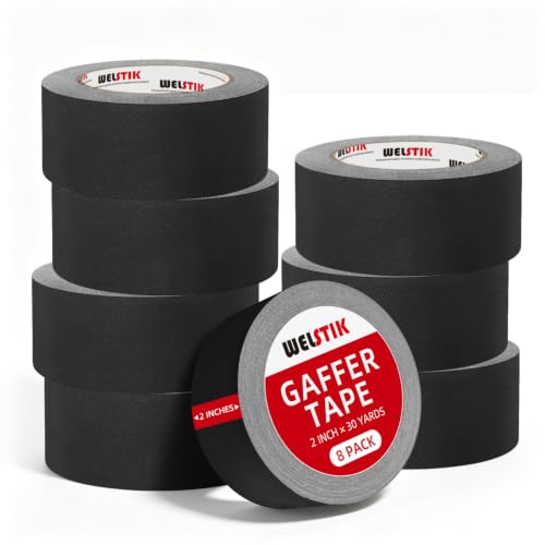 Image of WELSTIK 2 inch x 30 Yards Black Gaffers Tape 8 Pack - Professional Grade Matte Cloth Gaffer Tape - Non-Reflective Strong Adhesive No Residue Cable Management Stage Tape for Studio & Floor