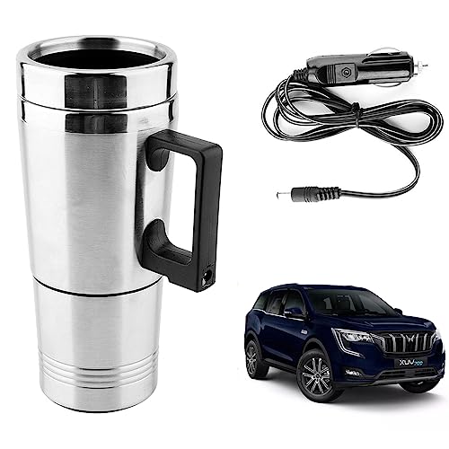 Image of Oshotto 12V Stainless Steel Car Heating Kettle /Mug, Travel Friendly electric Tea /Coffee maker Compatible with Mahindra XUV 700 (300ml) - Silver