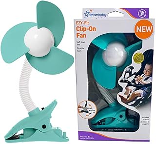 Dreambaby Soft Foam Fin and Free Standing Adjustable Clip-On Stroller Fan | Foldable and Portable Strollerbuddy Fan with Flexible Neck - Aqua - Model G2277 (Batteries not included)