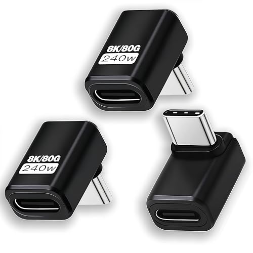 3 Pack Usb C 90 Degree Adapter [80Gbps Data Transfer,8K@240Hz Video, 240W Charging ].Usb C Right Angle Adapter Compatible with Steam Deck,Thunderbolt 5/4/3,Switch2/1 and Most usbc Device.(Black）