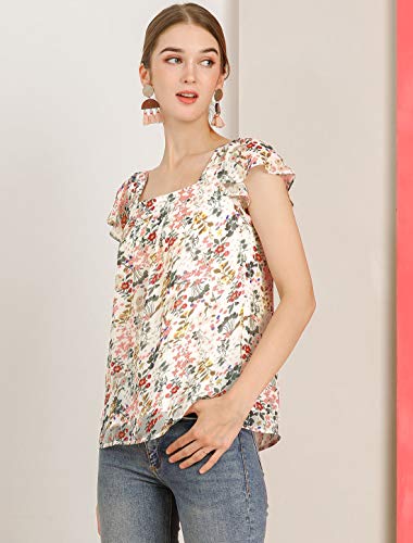Allegra K Women's Floral Blouse 2025 Summer Casual Square Neck Chiffon Short Sleeve Easter Ruffle Shirts4