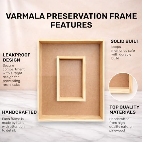 Image of Varmala Preservation Frame with Photo Compartment | Wedding Garland Keepsake Frame | Leakproof Resin Art Display | Premium Quality Gift for Couples & Anniversary (Rectangle, Pinewood, 15x12 Inch)