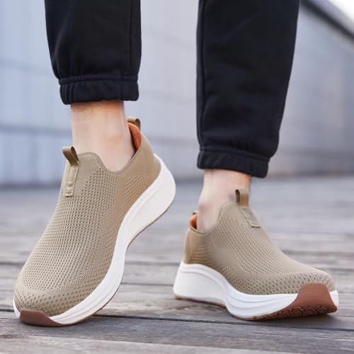 Image of Men's Wide Non-Slip Walking Shoes Lightweight Breathable Knit Casual Sneakers Slip On Athletic Shoes Ultra Comfort Durable